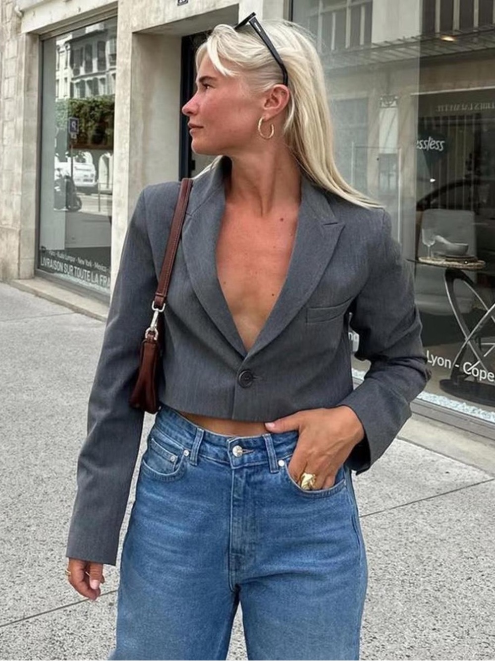 Djerf Avenue Cropped It Blazer Jacket Grey